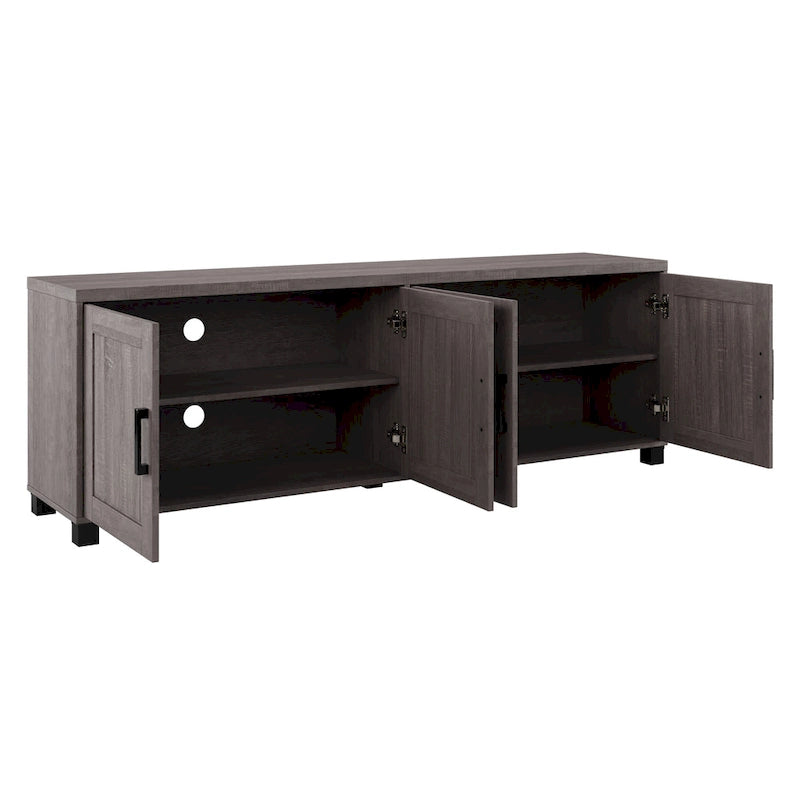 Meuble TV de 71 pouces de large avec portes de rangement, pour téléviseurs jusqu'à 85 pouces