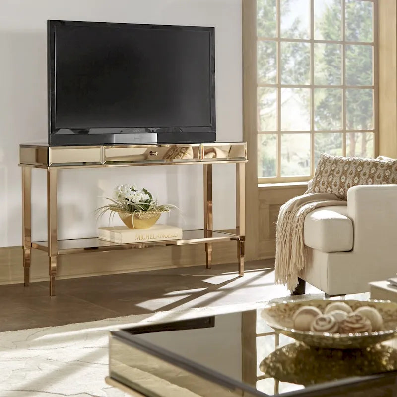 Console de meuble TV miroir avec tiroir