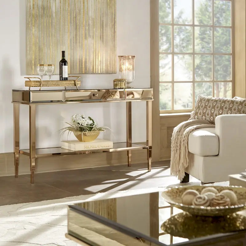 Console de meuble TV miroir avec tiroir