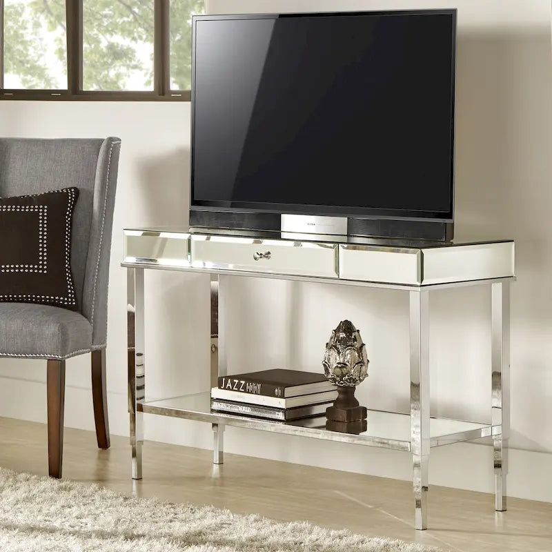 Console de meuble TV miroir avec tiroir