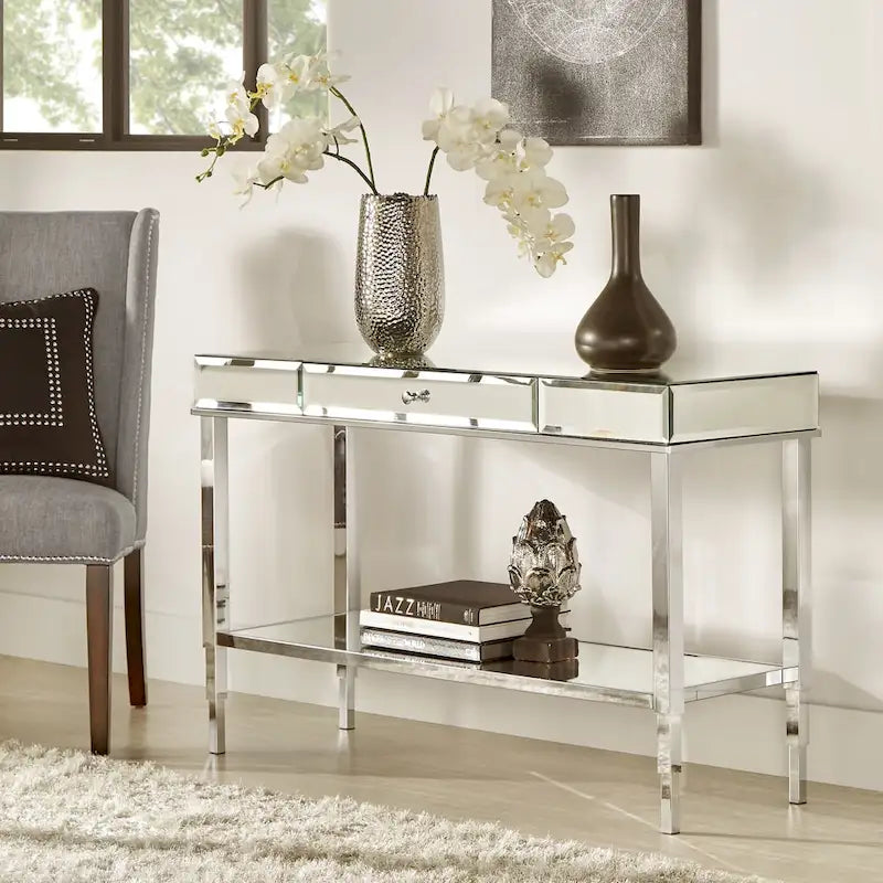 Console de meuble TV miroir avec tiroir