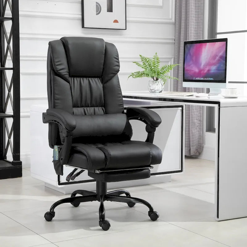 Fauteuil de bureau inclinable, support lombaire mobile réglable en hauteur avec massage vibrant à 6 points