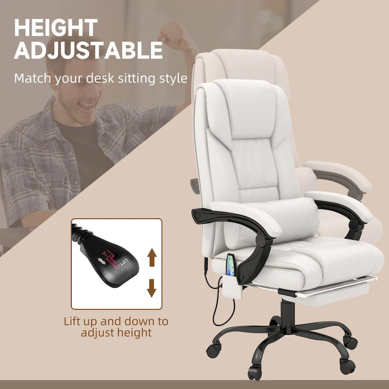 Fauteuil de bureau inclinable, support lombaire mobile réglable en hauteur avec massage vibrant à 6 points