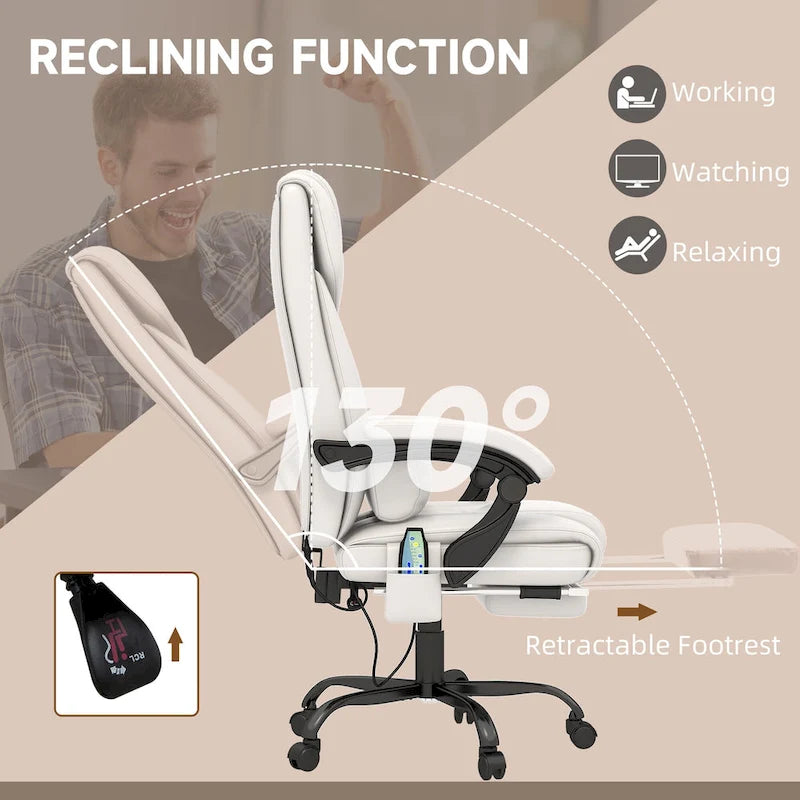 Fauteuil de bureau inclinable, support lombaire mobile réglable en hauteur avec massage vibrant à 6 points
