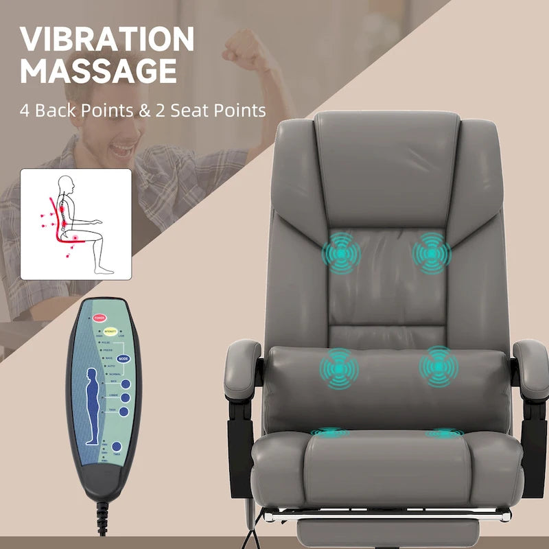 Fauteuil de bureau inclinable, support lombaire mobile réglable en hauteur avec massage vibrant à 6 points