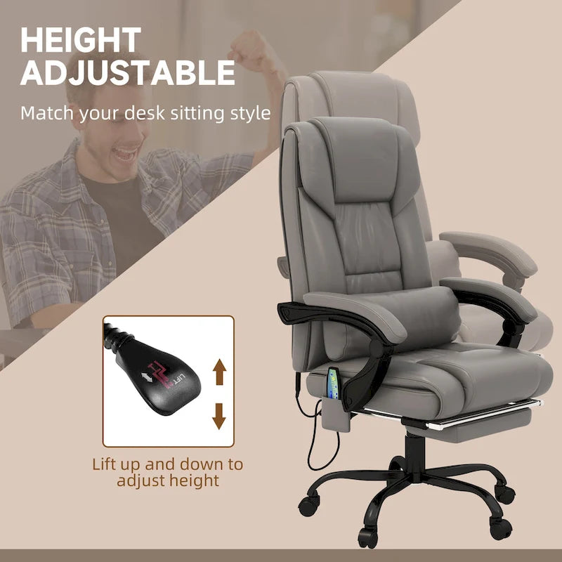Fauteuil de bureau inclinable, support lombaire mobile réglable en hauteur avec massage vibrant à 6 points
