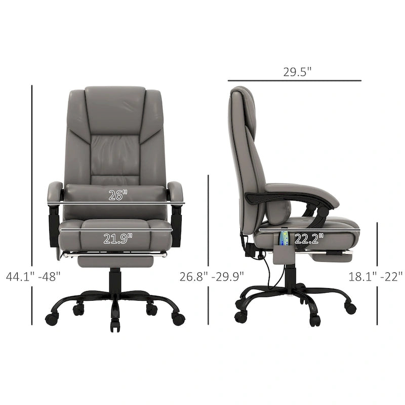 Fauteuil de bureau inclinable, support lombaire mobile réglable en hauteur avec massage vibrant à 6 points
