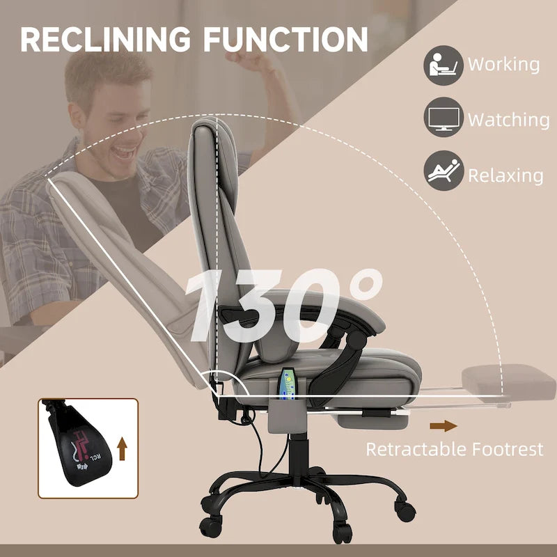 Fauteuil de bureau inclinable, support lombaire mobile réglable en hauteur avec massage vibrant à 6 points