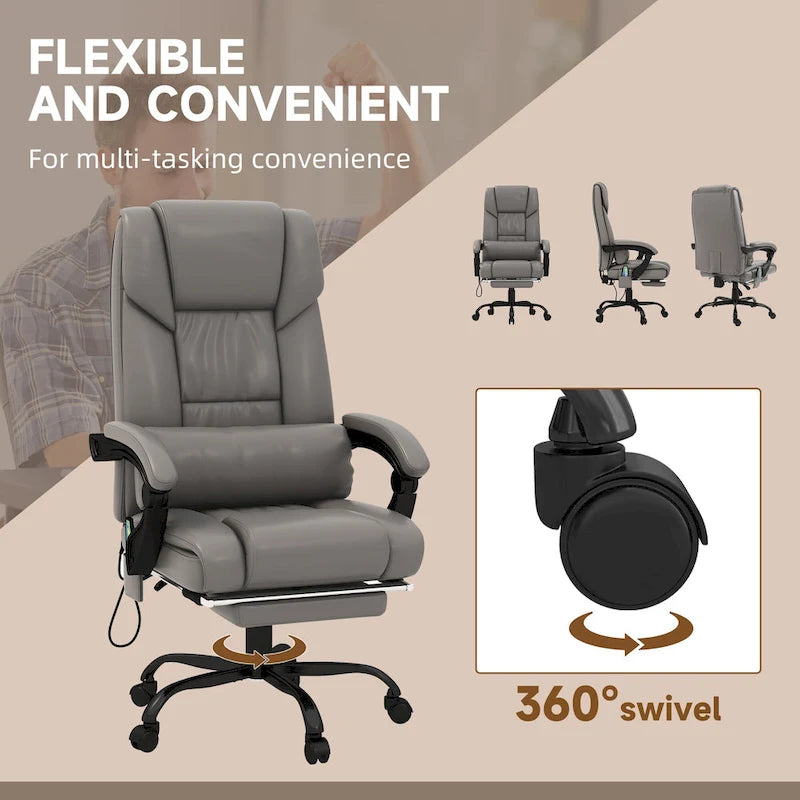 Fauteuil de bureau inclinable, support lombaire mobile réglable en hauteur avec massage vibrant à 6 points