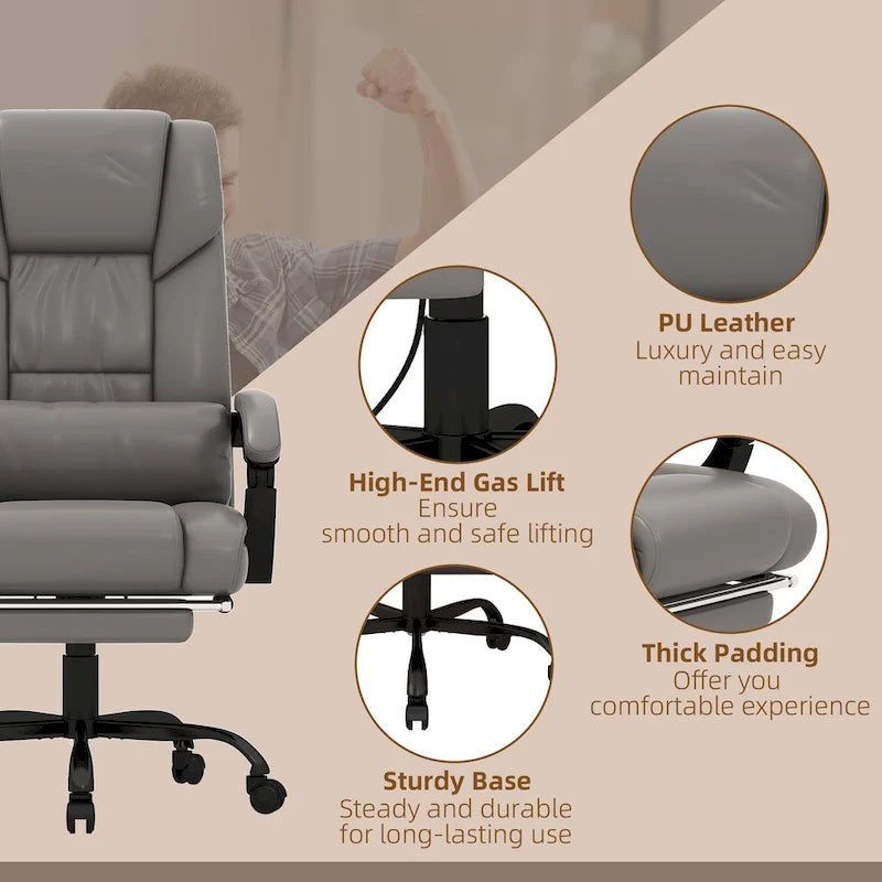 Fauteuil de bureau inclinable, support lombaire mobile réglable en hauteur avec massage vibrant à 6 points