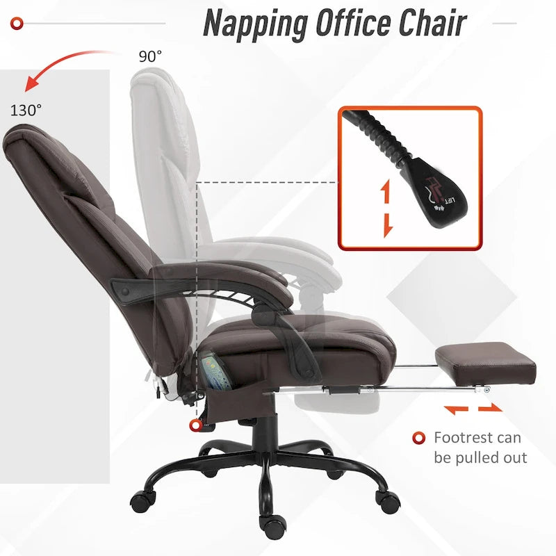 Fauteuil de bureau inclinable, support lombaire mobile réglable en hauteur avec massage vibrant à 6 points