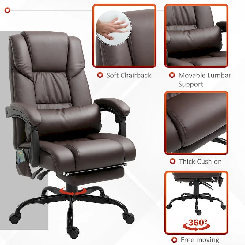 Fauteuil de bureau inclinable, support lombaire mobile réglable en hauteur avec massage vibrant à 6 points