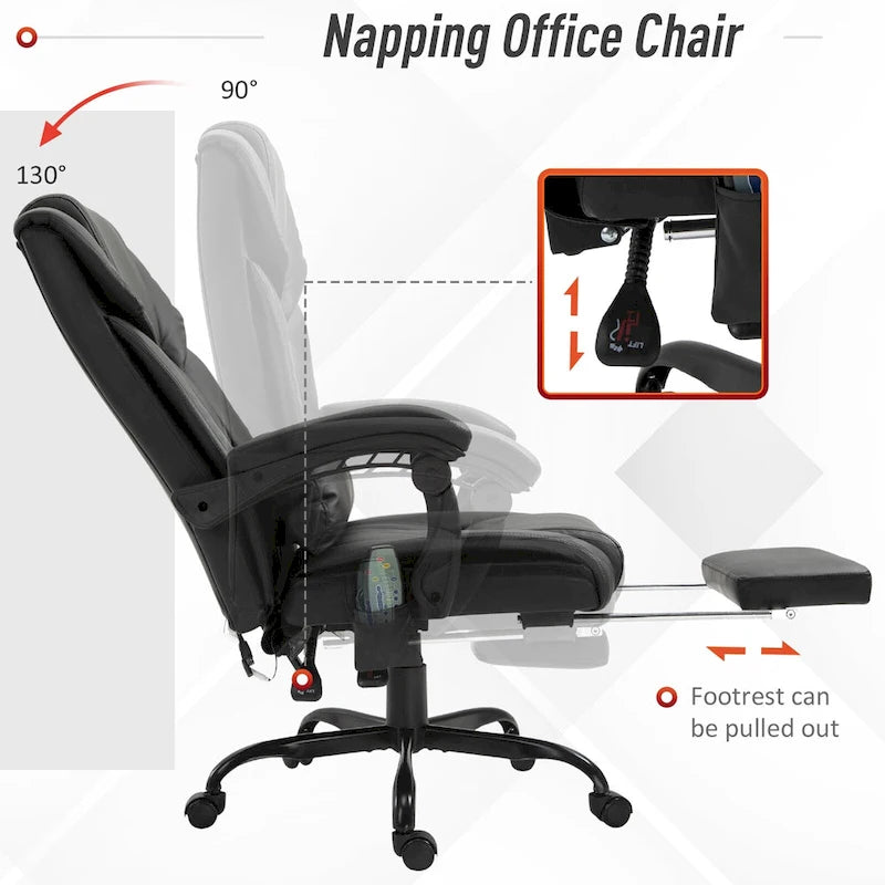 Fauteuil de bureau inclinable, support lombaire mobile réglable en hauteur avec massage vibrant à 6 points