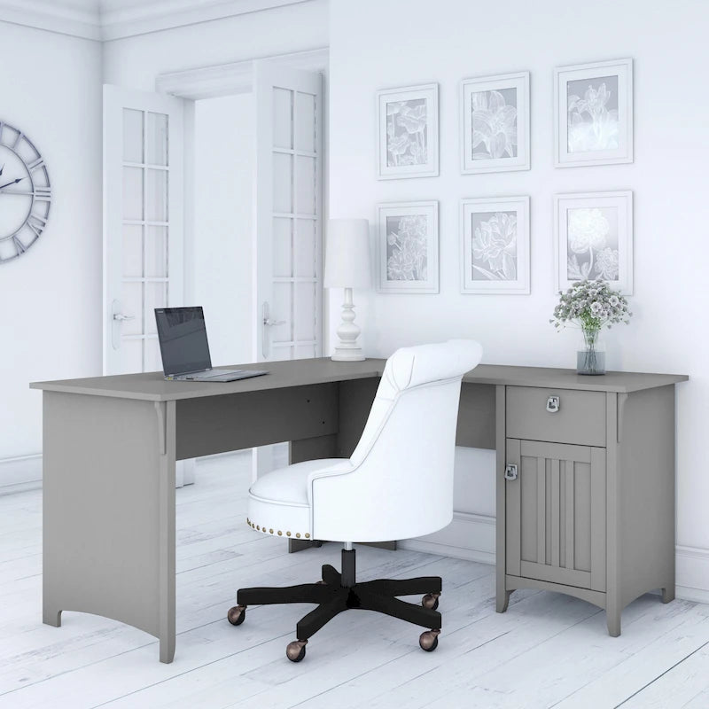 Bureau en L de 60 W avec tiroirs et espaces de rangement