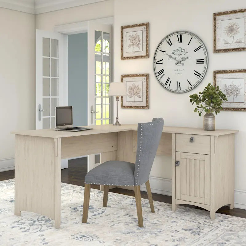 Bureau en L de 60 W avec tiroirs et espaces de rangement
