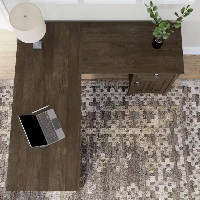 Bureau en L de 60 W avec tiroirs et espaces de rangement
