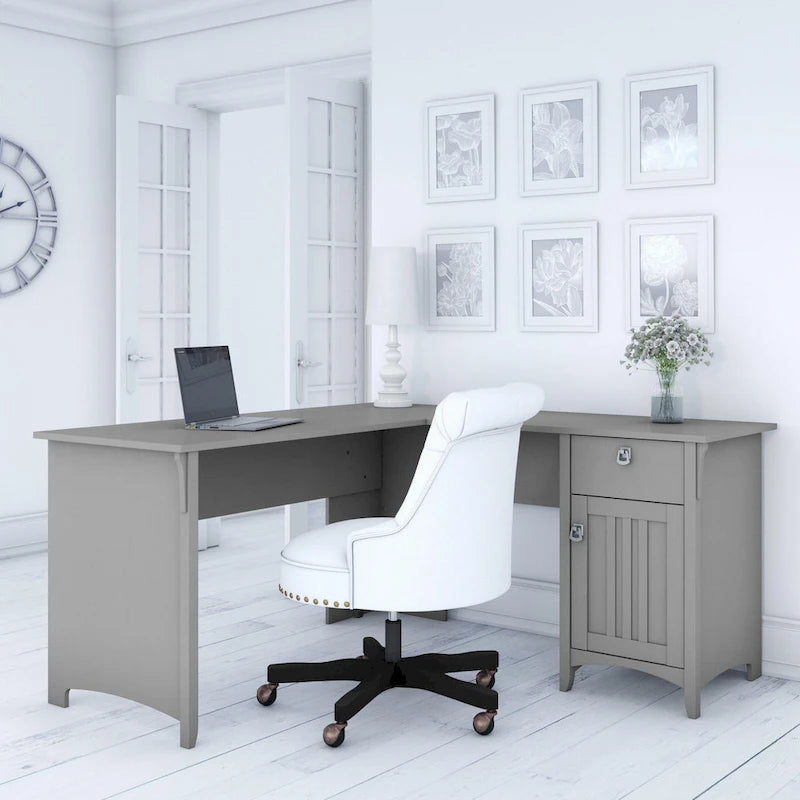 Bureau en L de 60 W avec tiroirs et espaces de rangement