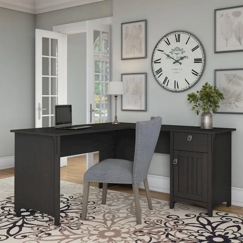 Bureau en L de 60 W avec tiroirs et espaces de rangement