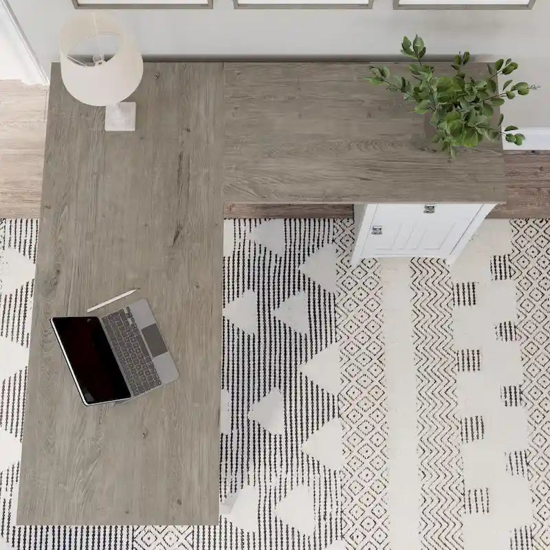 Bureau en L de 60 W avec tiroirs et espaces de rangement
