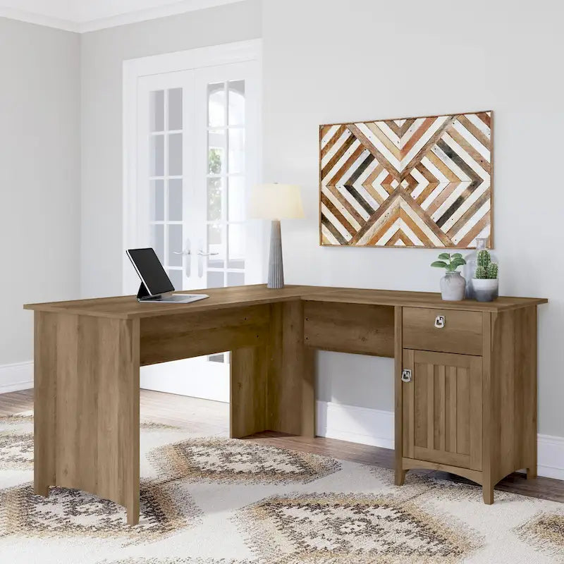 Bureau en L de 60 W avec tiroirs et espaces de rangement