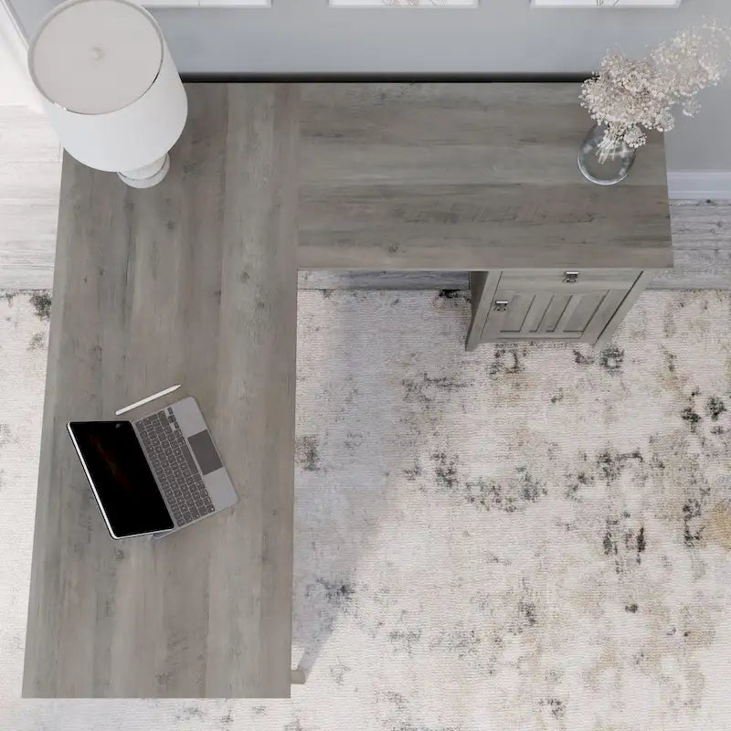 Bureau en L de 60 W avec tiroirs et espaces de rangement