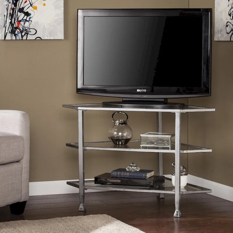 Meuble TV d'angle métallique pour téléviseurs jusqu'à 33,25 pouces