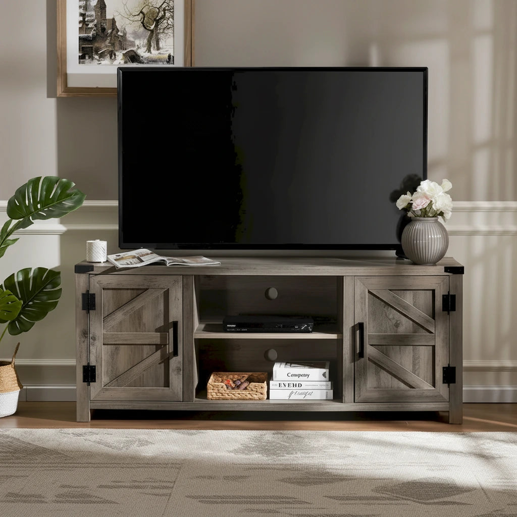 Farmhouse Barndoor TV Stand Entertainment Center for TVs up to 70-inch