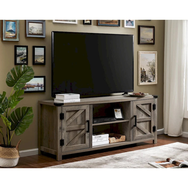 Meuble TV de style rustique avec portes coulissantes pour téléviseurs jusqu'à 70 pouces