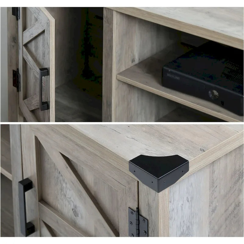 Meuble TV de style rustique avec portes coulissantes pour téléviseurs jusqu'à 70 pouces