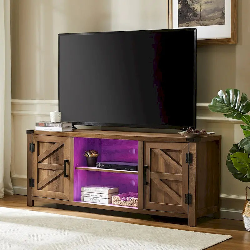 Meuble TV de style rustique avec portes coulissantes pour téléviseurs jusqu'à 70 pouces