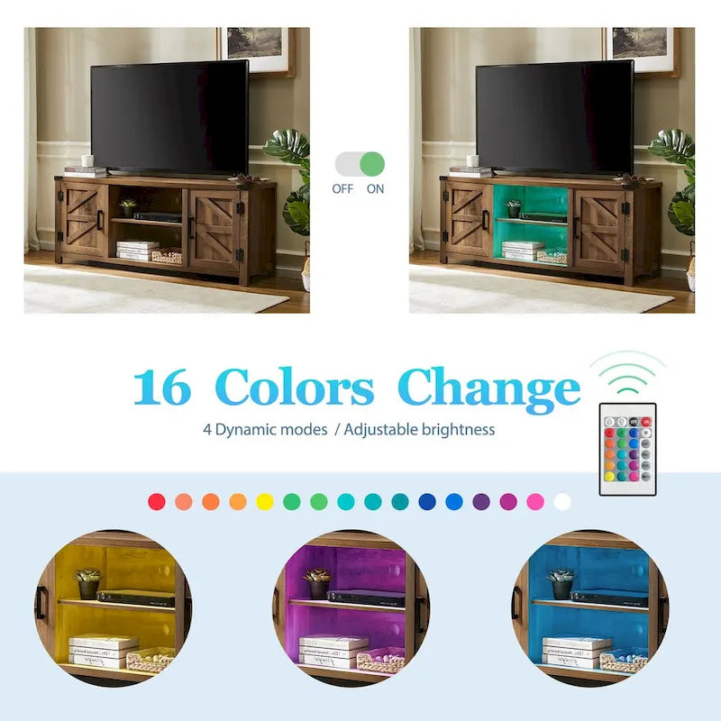 Meuble TV de style rustique avec portes coulissantes pour téléviseurs jusqu'à 70 pouces