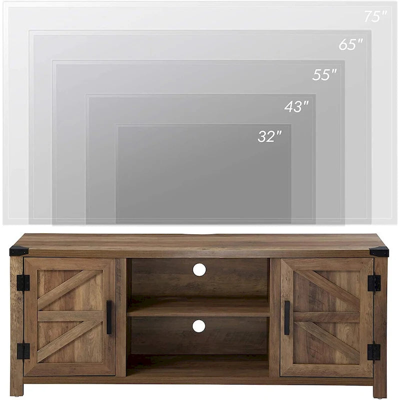 Meuble TV de style rustique avec portes coulissantes pour téléviseurs jusqu'à 70 pouces