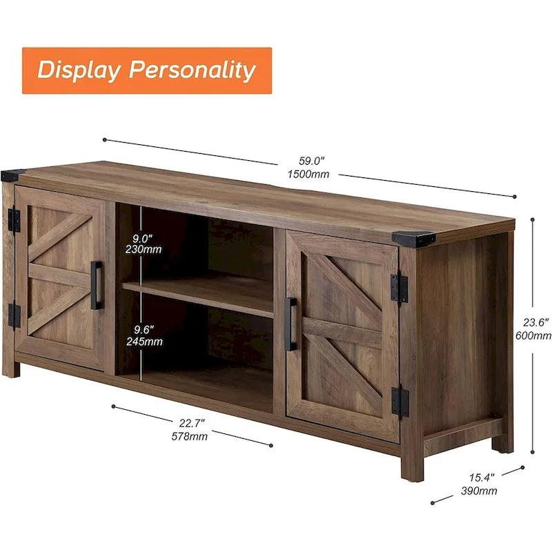 Meuble TV de style rustique avec portes coulissantes pour téléviseurs jusqu'à 70 pouces