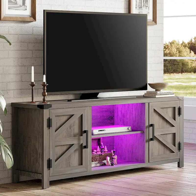 Meuble TV de style rustique avec portes coulissantes pour téléviseurs jusqu'à 70 pouces