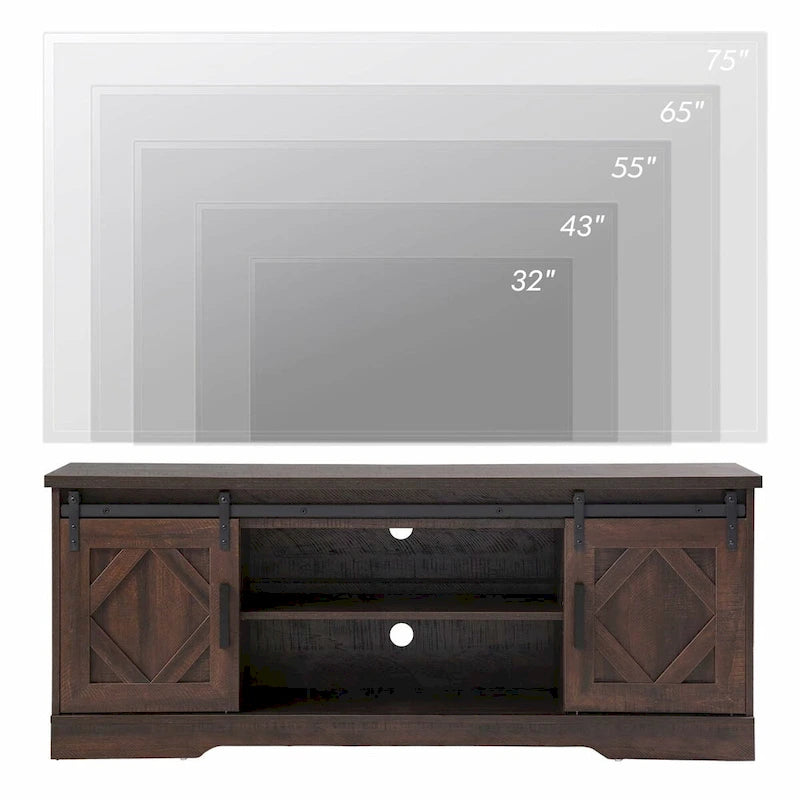 Meuble TV de style rustique avec portes coulissantes pour téléviseurs jusqu'à 70 pouces