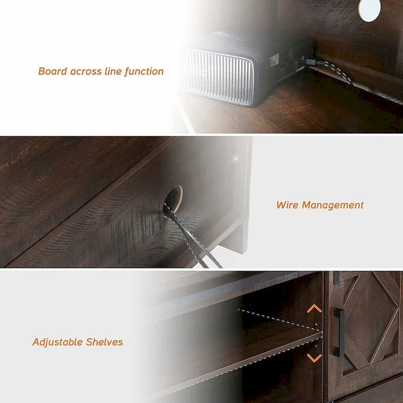 Meuble TV de style rustique avec portes coulissantes pour téléviseurs jusqu'à 70 pouces