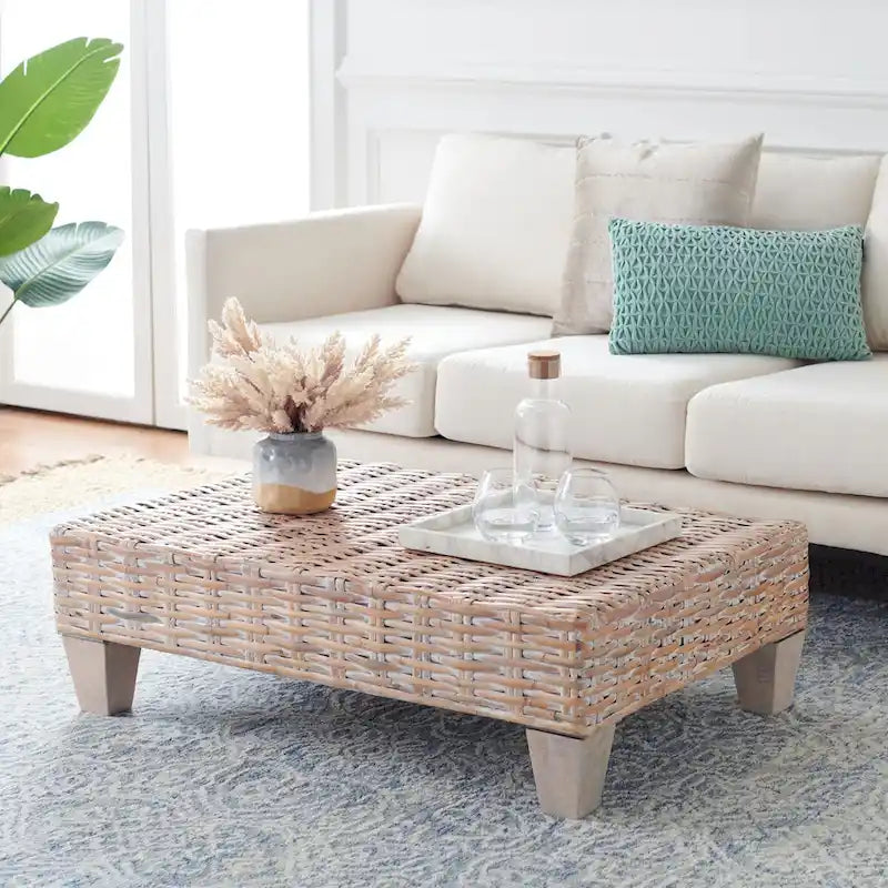 Banc en osier naturel blanchi - 41 L x 28 P x 12 H - 41Lx28Px12H