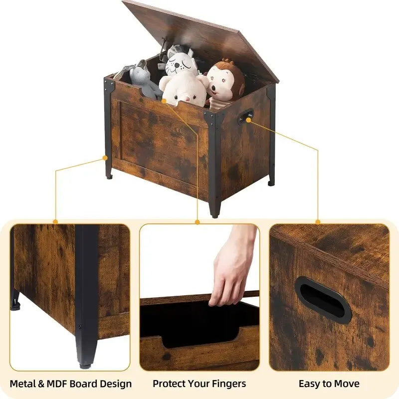 Pouffe de rangement vintage en fer avec couvercle - Repose-pieds et boîte de rangement polyvalents