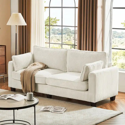 LUE BONA 81 Modern Corduroy 3 Seater Sofa, Polyester Rectangle Upholstered Sofa with Wood Base for Living Room