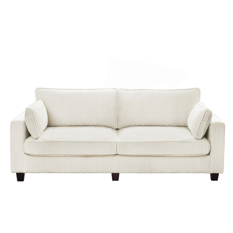 81 Canapé 3 places moderne en velours côtelé, canapé rectangaire rembourré en polyester avec base en bois pour salon