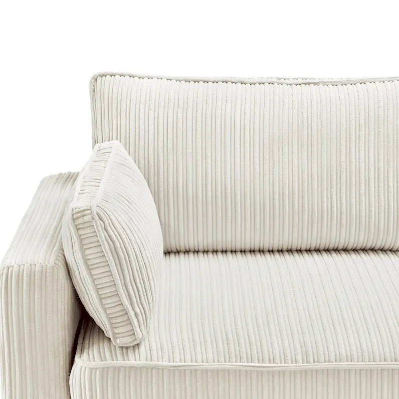 81 Canapé 3 places moderne en velours côtelé, canapé rectangaire rembourré en polyester avec base en bois pour salon