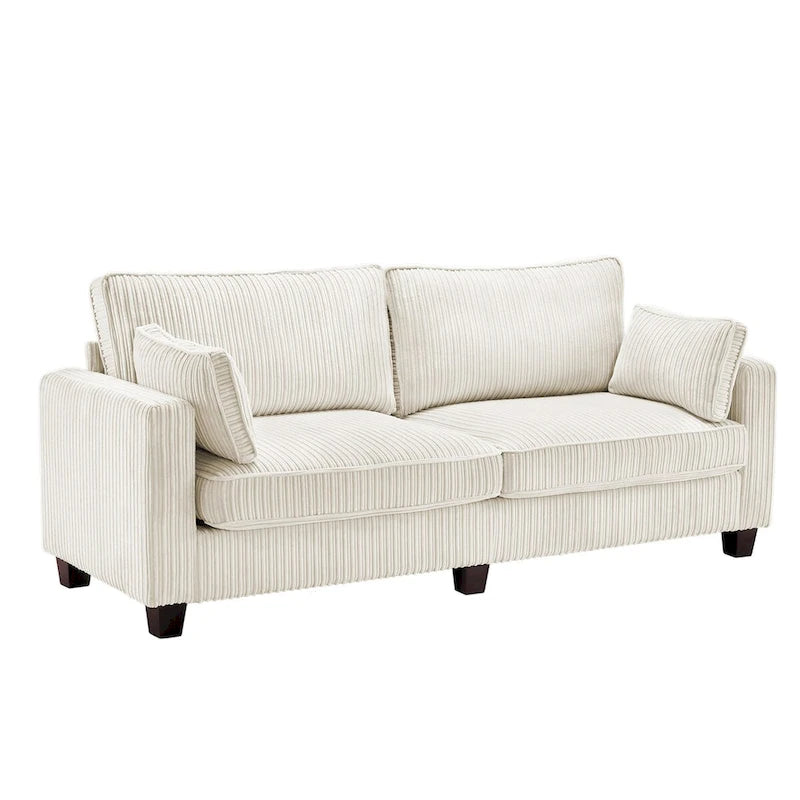 81 Canapé 3 places moderne en velours côtelé, canapé rectangaire rembourré en polyester avec base en bois pour salon