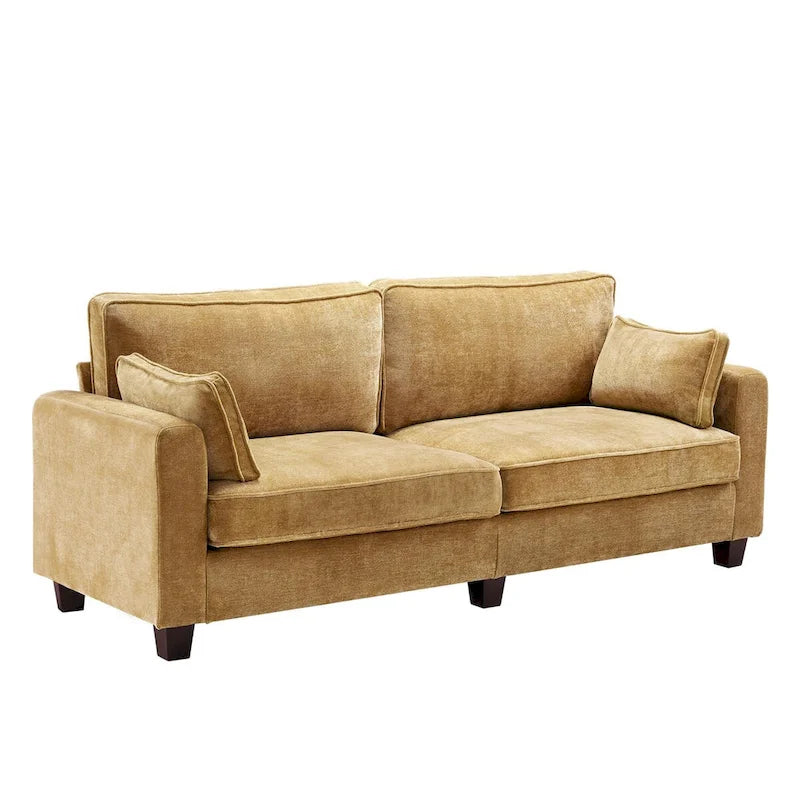 81 Canapé 3 places moderne en velours côtelé, canapé rectangaire rembourré en polyester avec base en bois pour salon