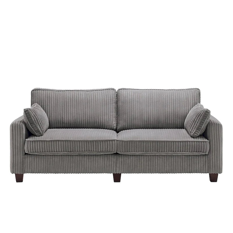 81 Canapé 3 places moderne en velours côtelé, canapé rectangaire rembourré en polyester avec base en bois pour salon