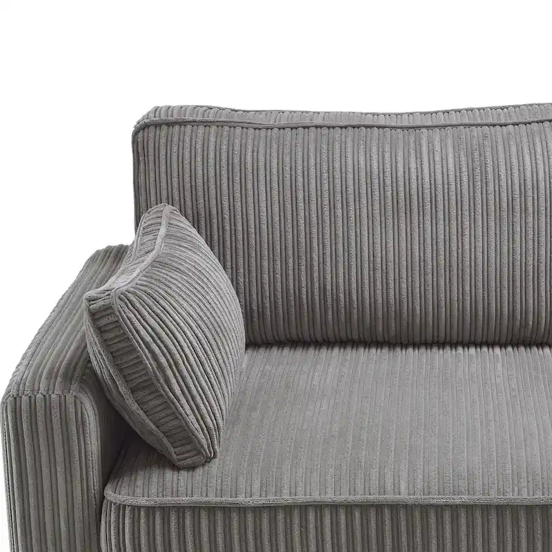 81 Canapé 3 places moderne en velours côtelé, canapé rectangaire rembourré en polyester avec base en bois pour salon