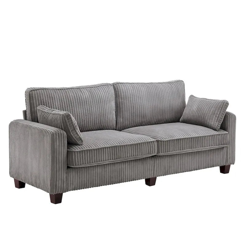 81 Canapé 3 places moderne en velours côtelé, canapé rectangaire rembourré en polyester avec base en bois pour salon