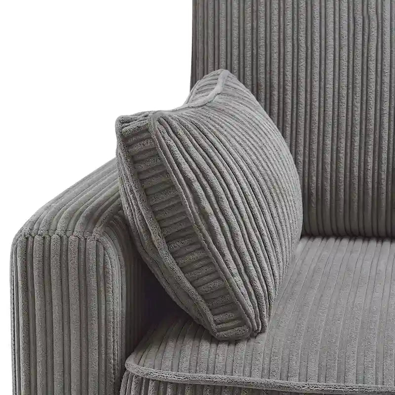 81 Canapé 3 places moderne en velours côtelé, canapé rectangaire rembourré en polyester avec base en bois pour salon