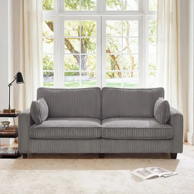 81 Canapé 3 places moderne en velours côtelé, canapé rectangaire rembourré en polyester avec base en bois pour salon