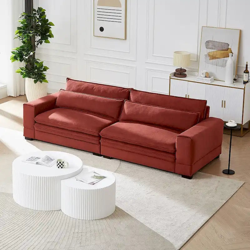 Canapé en tissu moderne du milieu du siècle, 104 po, canapé rembourré avec 2 oreillers, pieds en bois massif