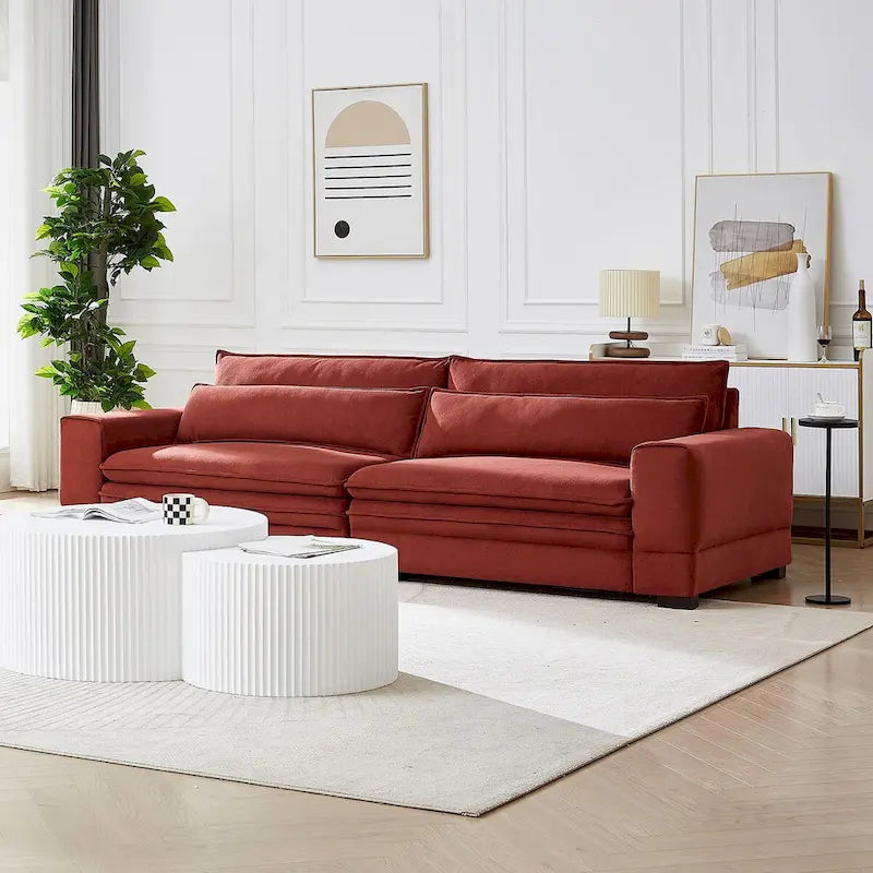 Canapé en tissu moderne du milieu du siècle, 104 po, canapé rembourré avec 2 oreillers, pieds en bois massif